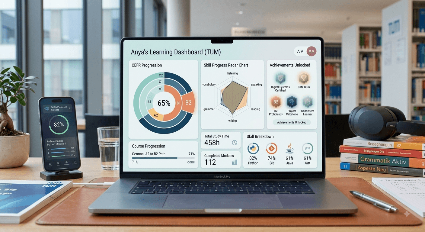 German language learning analytics and progress visualization